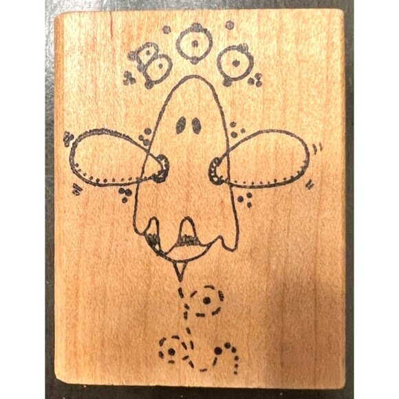 Limited Edition Wood Mounted Rubber Stamp - Bumblebee Ghost Design - Picture 1 of 3
